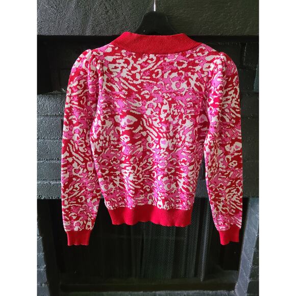 KARLIE Pink & Red Cheetah puff sleeved sweater size small - Picture 6 of 6